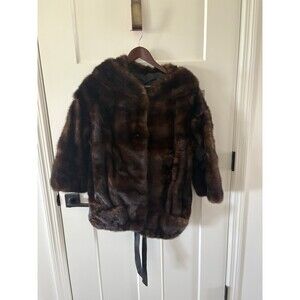Vintage Womens Small Brown Mink Fur coat short Jacket lined hollywood 50s